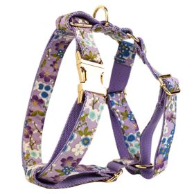 Purple And Wind Floral Dog Collar Hand Holding Rope Metal Bandana Bow Strap Out Shit Bag (Option: Dog Vest-L)