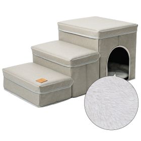 Cat Kennel Cage Multifunctional Dog Stairs Upper Bed Sofa Puppy Climbing Pet Supplies (Option: Beige Rabbit Plush)