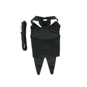 Dog Harness Tuxedo w/Tails, Bow Tie, and Cotton Collar (Color: Black, size: XX-Small)