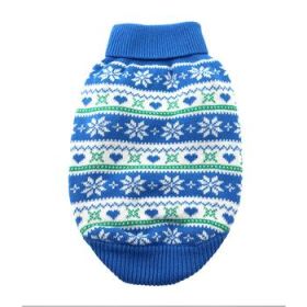 Dog Cable Knit 100% Cotton Sweater (Color: Snowflakes and Hearts Blue, size: XX-Small)