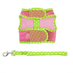 Cool Mesh Dog Harness Under the Sea Collection (Color: Frog Green Dot and Pink, size: small)