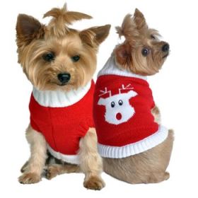 Dog Cable Knit 100% Cotton Sweater (Color: Red Rudolph Holiday, size: 3X-Large)