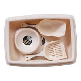 Pet Supplies Set Cat Kitten Dog Litter with Feeder Bowl and Litter Scoop (Type: Pet Supplies, Color: White)