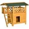 Indoor/Outdoor Cat House 2-Story Wooden Kitten Condo With Balcony Roof