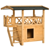 Indoor/Outdoor Cat House 2-Story Wooden Kitten Condo With Balcony Roof