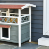 Indoor/Outdoor Cat House 2-Story Wooden Kitten Condo With Balcony Roof