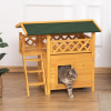 Indoor/Outdoor Cat House 2-Story Wooden Kitten Condo With Balcony Roof