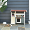 Indoor/Outdoor Cat House 2-Story Wooden Kitten Condo With Balcony Roof