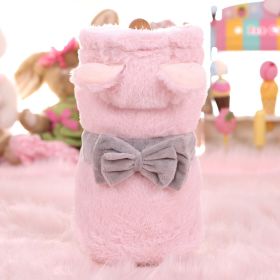 Pet Fleece-lined Thickened Double-layer Plush Two-leg Cotton-padded Coat (Option: Bow Bear Pink-M)