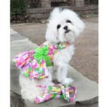 Pink Hawaiian Floral Dog Harness Dress with Matching Leash (size: medium)