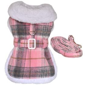 Sherpa Lined Dog Harness Coat (Color: Pink & White Plaid, size: X-Large)