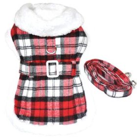 Sherpa Lined Dog Harness Coat RED & White Plaid (size: X-Small)