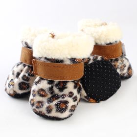 Fashion Simple Waterproof Warm Dog Shoes (Option: Leopard Print-M)