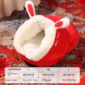 Warm Velvet Padded Thickened Small Dog Nest (Option: Red Rabbit-L)