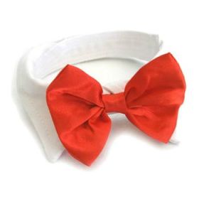 Bow Tie (Color: White Collar with Red Satin, size: X-Small)