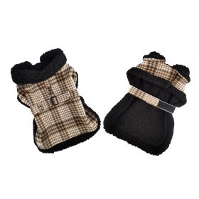 Sherpa Lined Dog Harness Coat (Color: Brown & White Plaid, size: X-Small)