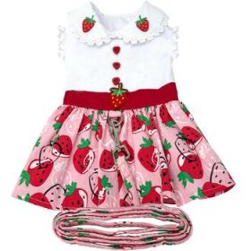 Strawberry Picnic  Harness Dress with Matching Leash (size: X-Small)