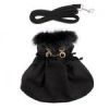 Black Wool  Dog Coat Harness  Fur Collar with Matching Leash