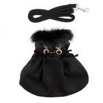 Black Wool  Dog Coat Harness  Fur Collar with Matching Leash (size: X-Small)