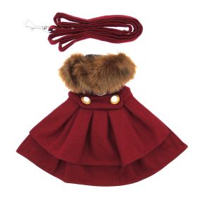 Wool Fur Trimmed Dog Harness Coat by Doggie Design (Color: Burgundy, size: large)