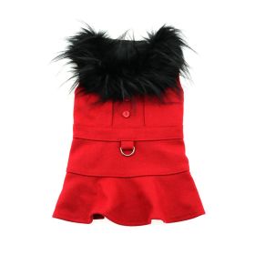 Red Wool Classic Dog Coat Harness and Fur Collar with Matching Leash (size: X-Large)